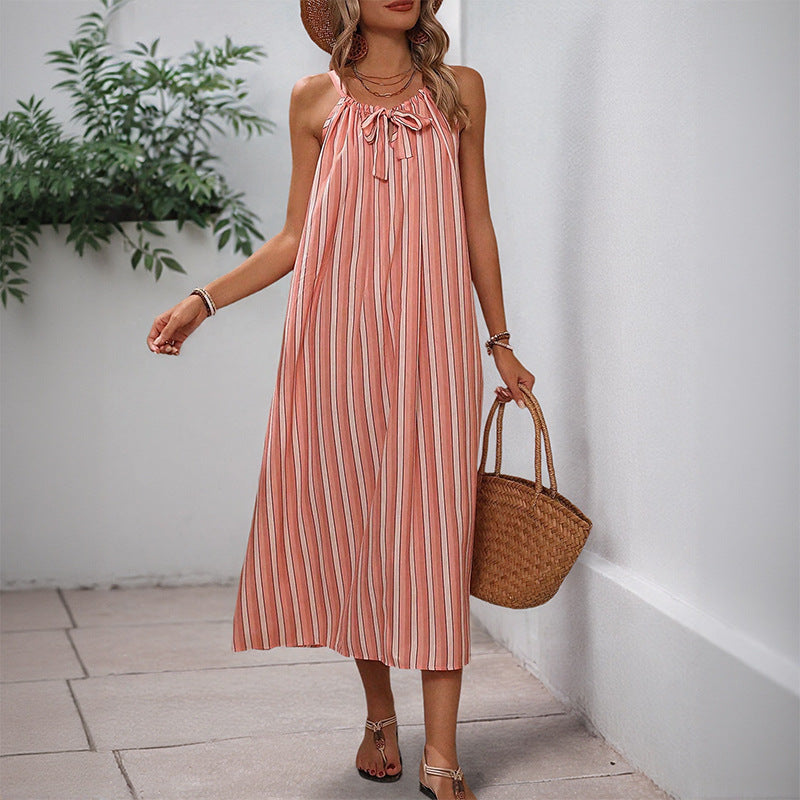 Dame striped Maxi-sommerkjole med justerbar snor Stilla