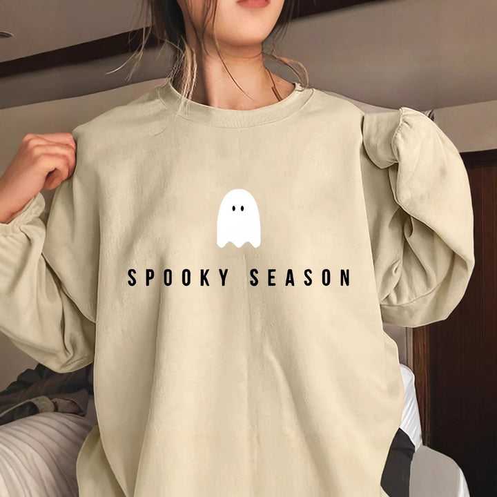 Dame sweatshirt med sjovt spøgelse motiv og bred pasform Stilla