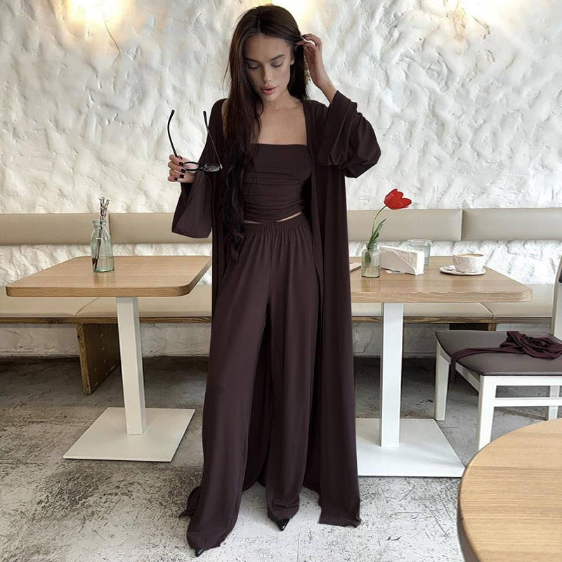 Dame elegant omslagsbluse med maxiskørt og flydende ærmer Stilla
