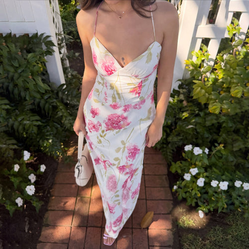 Dame Elegant Maxikjole med blomsterdesign og spaghetti-stropper Skovae