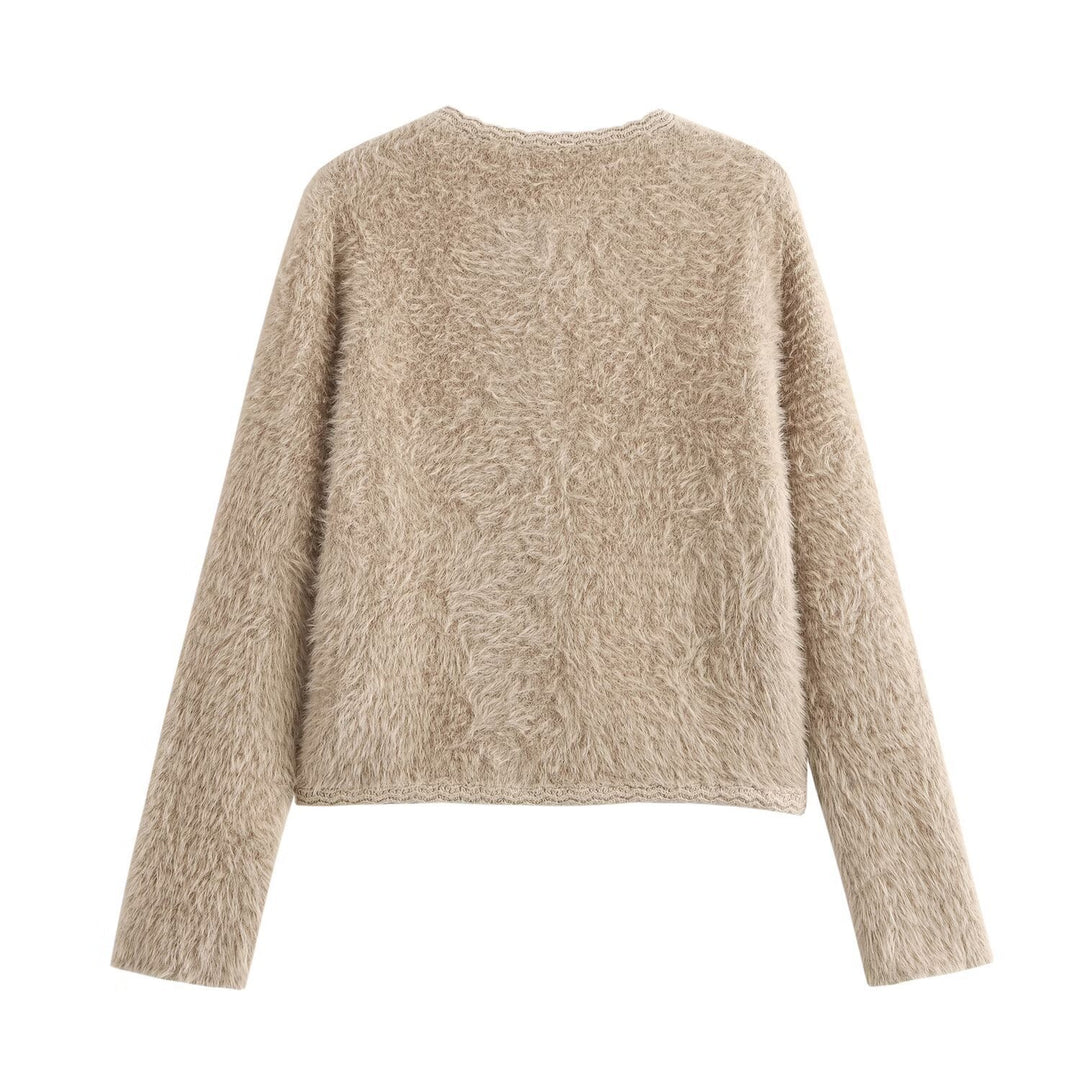 Femme Behagelig Struktur Cardigan med Perleknapper Stilla