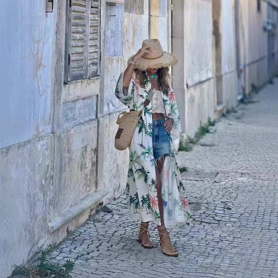 Dame Sommerlig Strandkimono med blomsterprint og afslappet snit Stilla