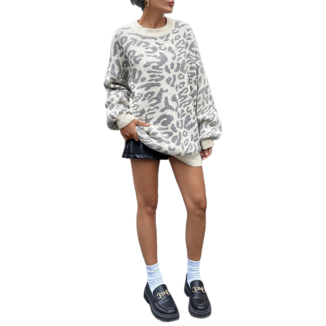 Kvindernes chunky striktrøje med leopardmønster Stilla