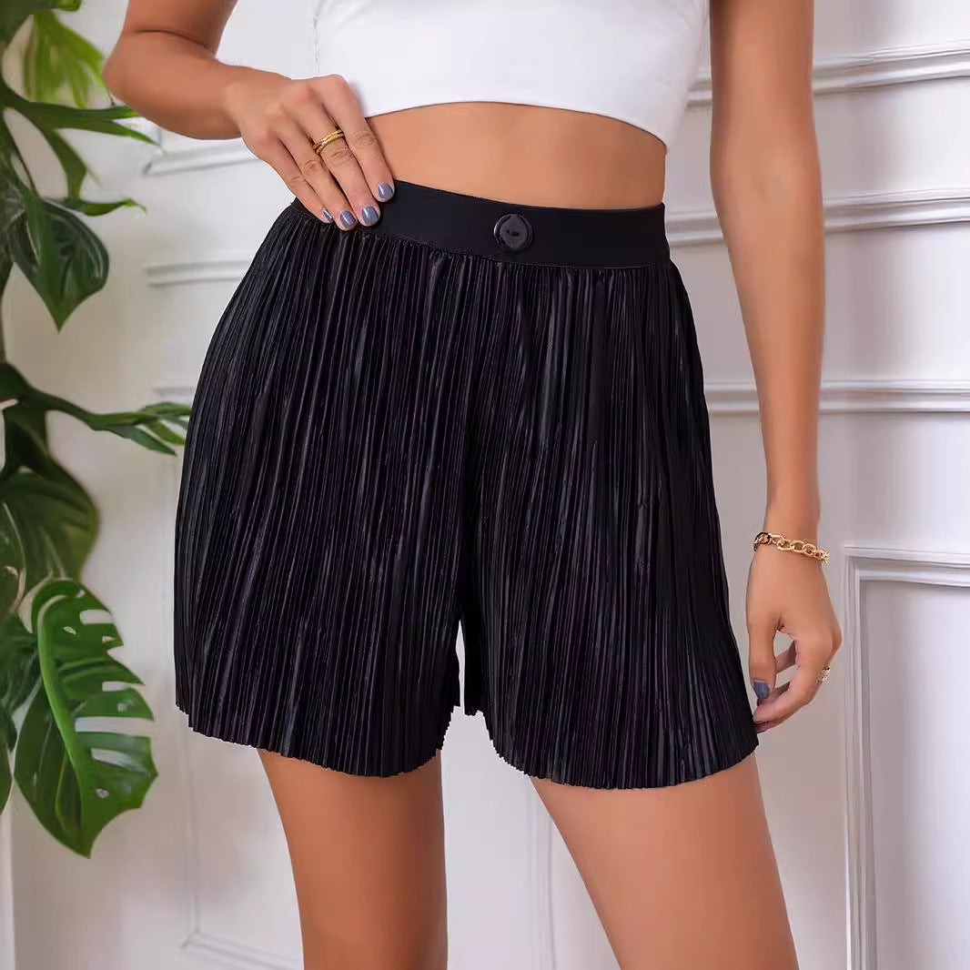Dame Plisse-Shorts med elastisk talje og knapdetalje Stilla