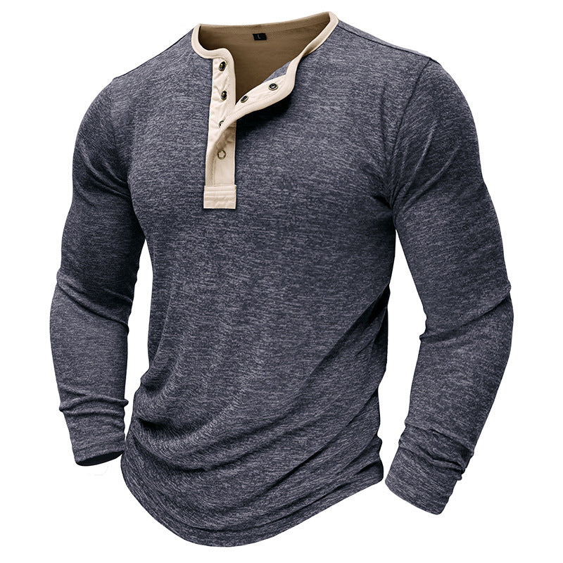 Herre langærmet Henley-shirt i åndbart bomuldsblanding med elegant knapliste Stilla