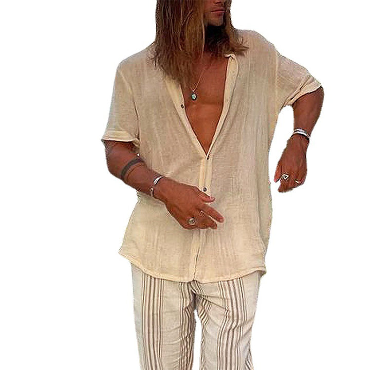 Herre Let Skjorte Bluse i Åndbart Linnedesign Stilla
