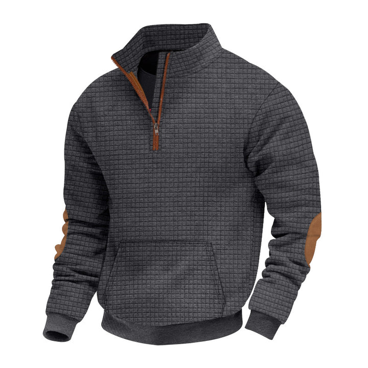 Herrer sweater med ståkrave og elegante læderdetaljer Stilla