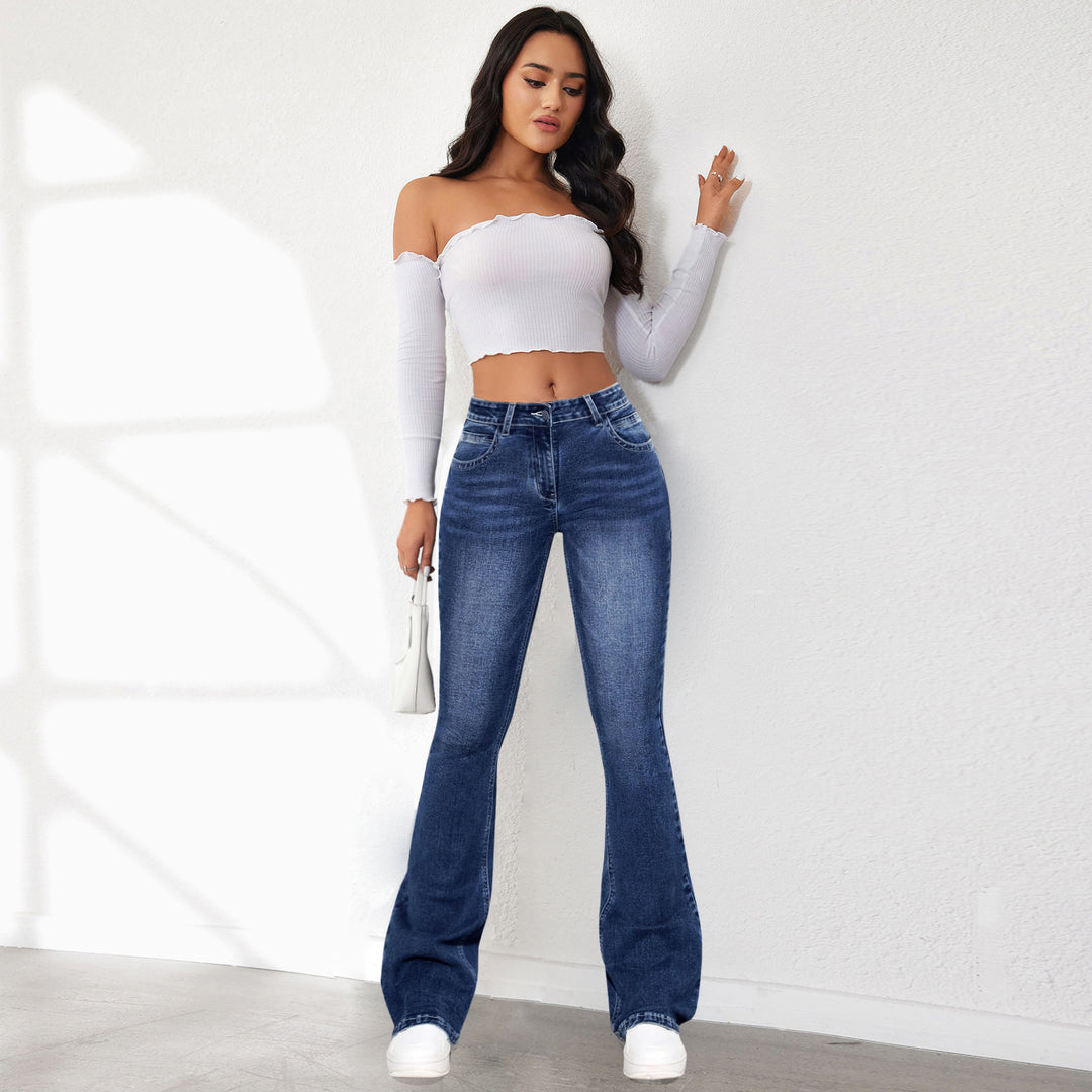 Damernes retro udvidede jeans i klassisk design med høj talje
