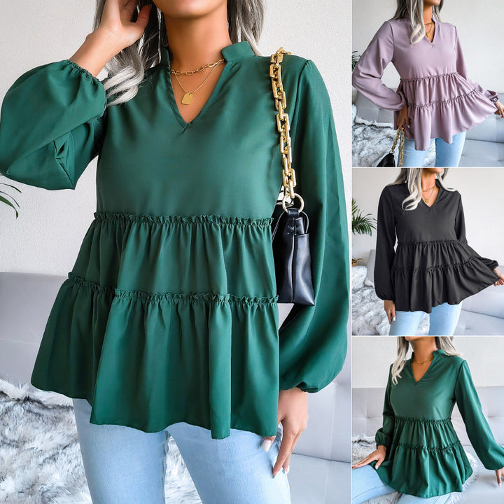 Damebluse med flerfarvet design og voluminøst snit Stilla