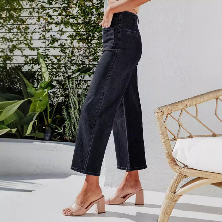 Dame High-Waist Jeans med knapdetalje og bred ben Skovae
