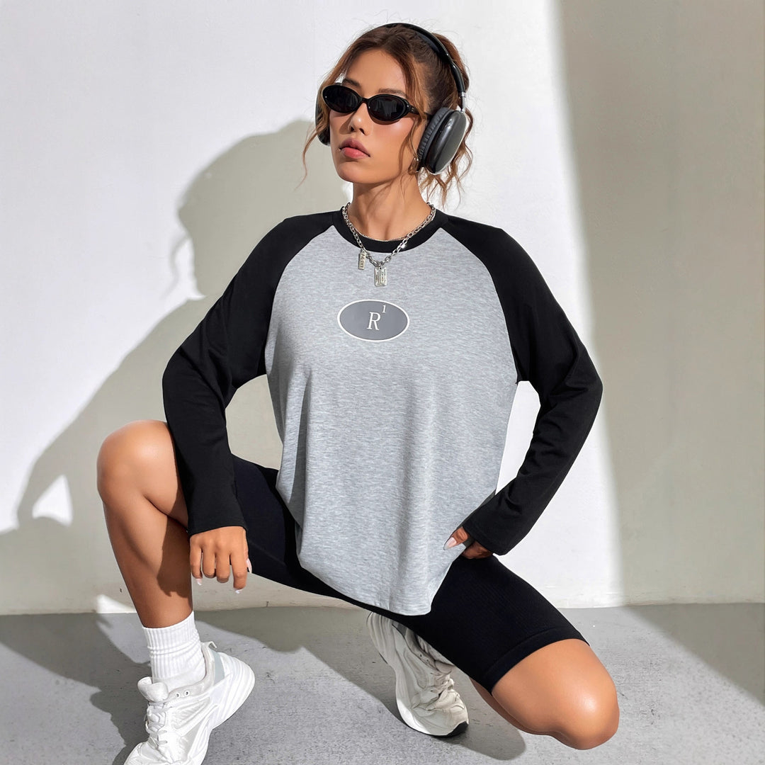Kvinders Casual Raglan Skjorte med Grafisk Design Stilla