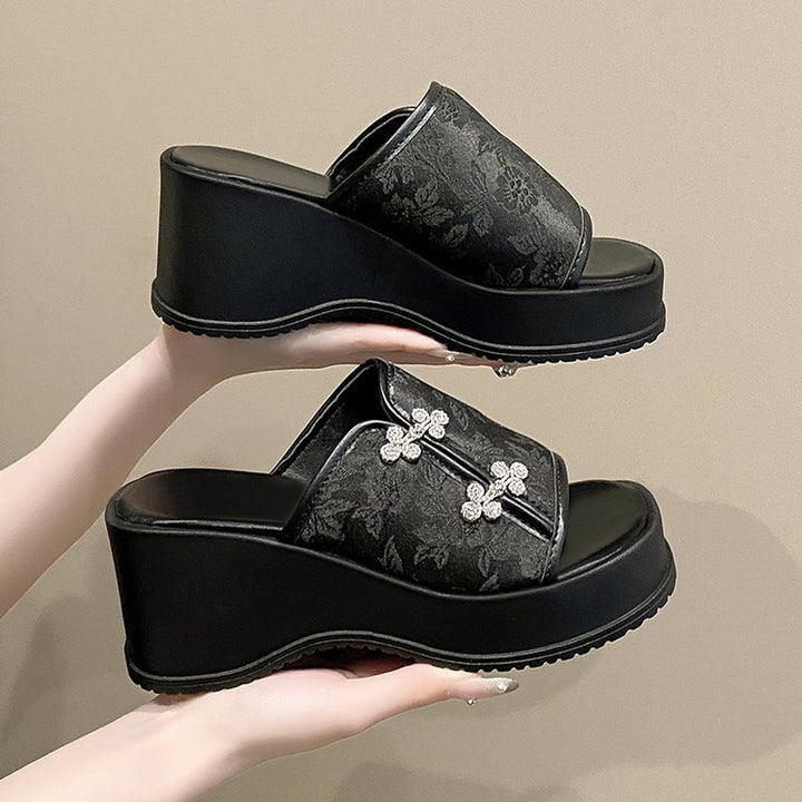 Dame Wedge-sandaler med blomster 3D-design og glitrende applikationer Stilla