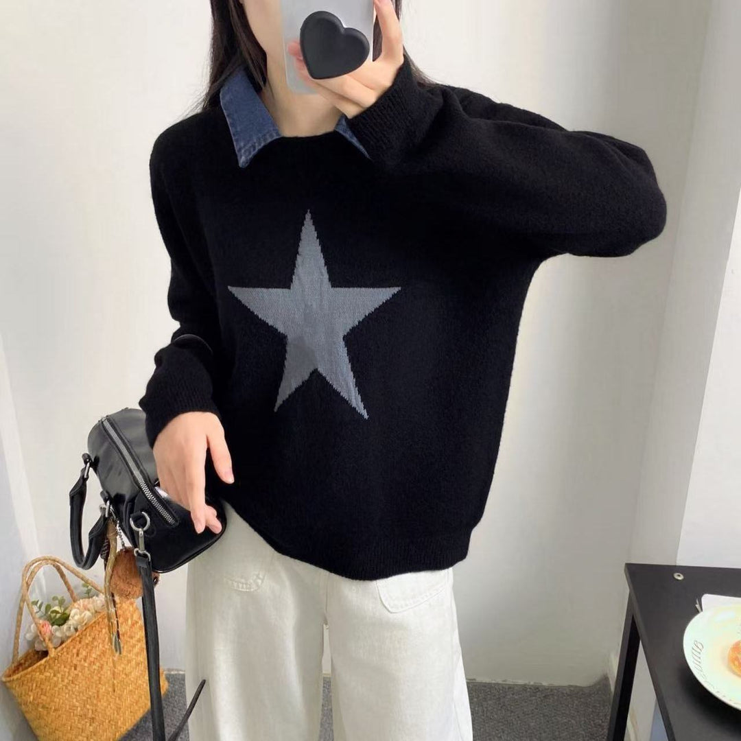 Kvinders afslappet sweater med stjerneapplikation Stilla