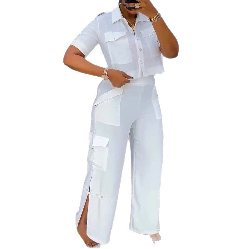 Kvinders stilfulde crop top og cargo bukser sæt Stilla