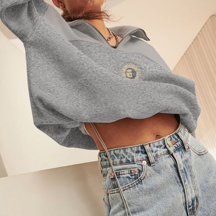 Damer Sporty Sweatshirt med halv lynlås og moderne print Stilla