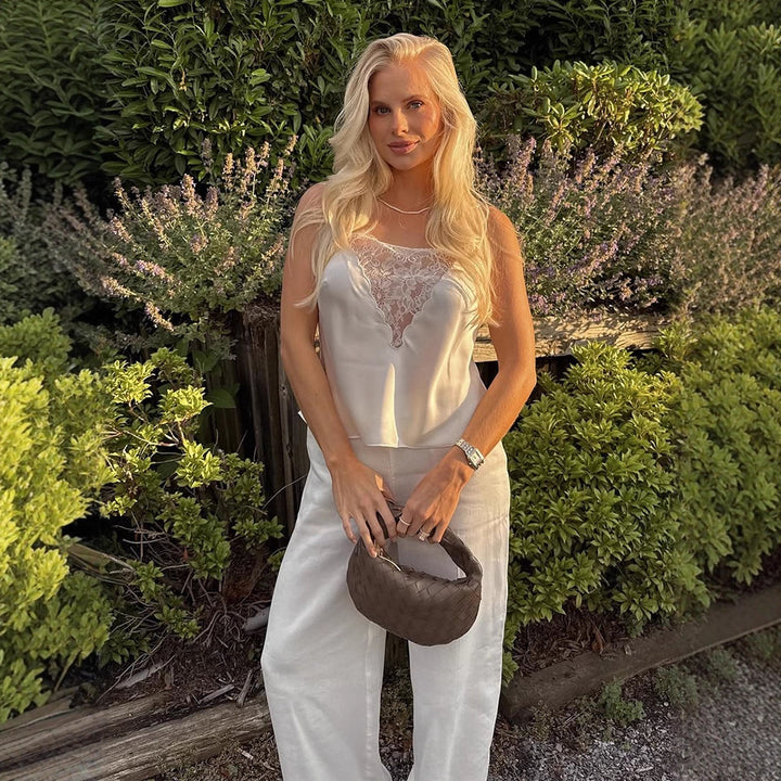 Dame elegant top med spidsel pynt og flydende snit Stilla