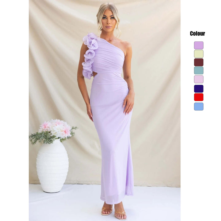 Damer Elegant Flæse Maxi Kjole med Off-Shoulder Design og Skræddersyet Fit