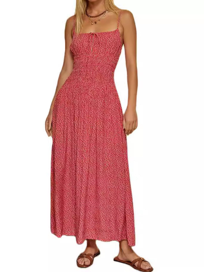 Femme Elegantes Maxi-Kjole med justerbare Spaghetti-stropper Stilla