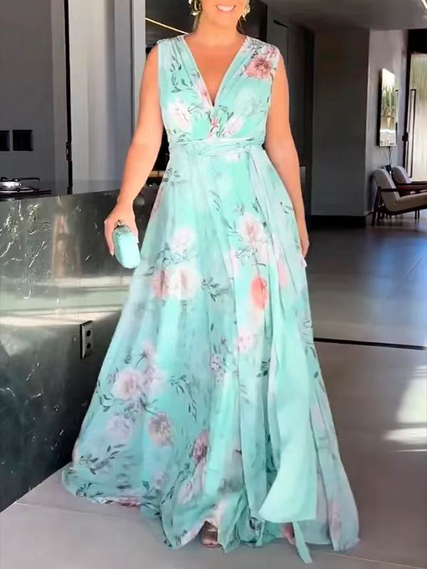 Dame Maxikjole med flydende chiffon og romantisk blomsterbroderi Stilla