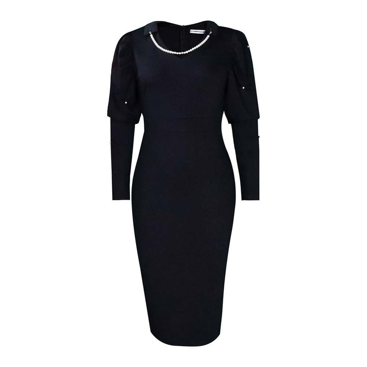 Dame Elegant pencil skirt kjole med voluminøse pufærmer og skinnende pynt Stilla