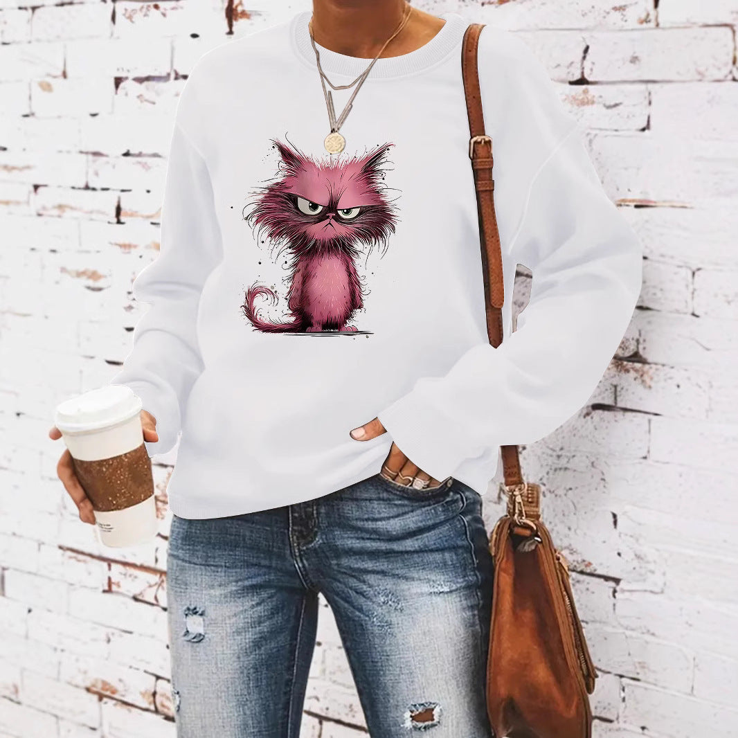 Kvinders sweatshirt med kreativt kattemotiv Stilla