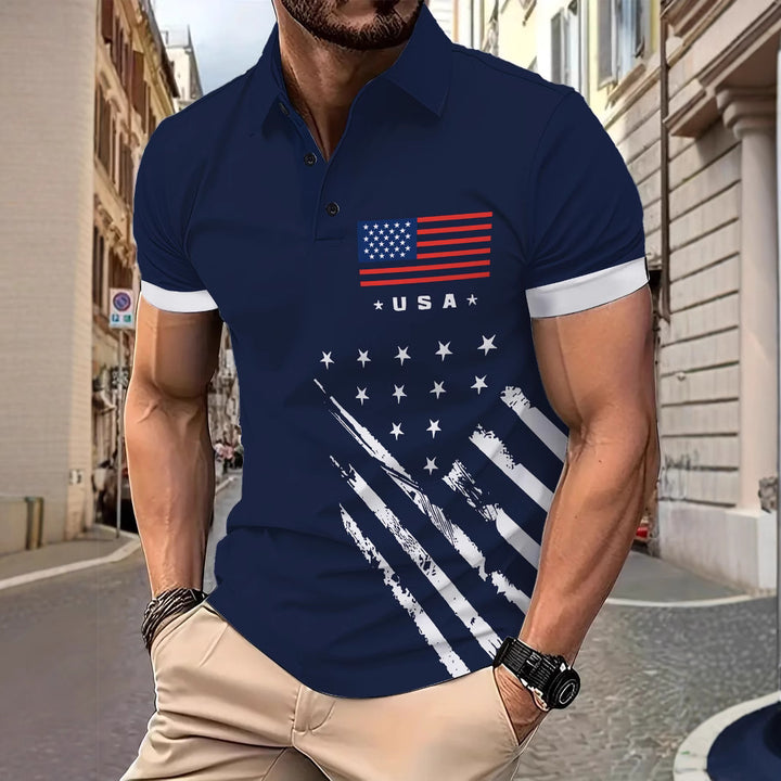 Herrer Poloshirt med dynamisk Stars-and-Stripes-design Stilla