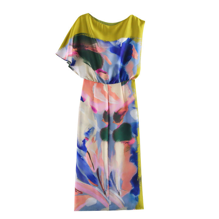 Dame Floral Print Maxi Kjole med elegant asymmetrisk Design Stilla