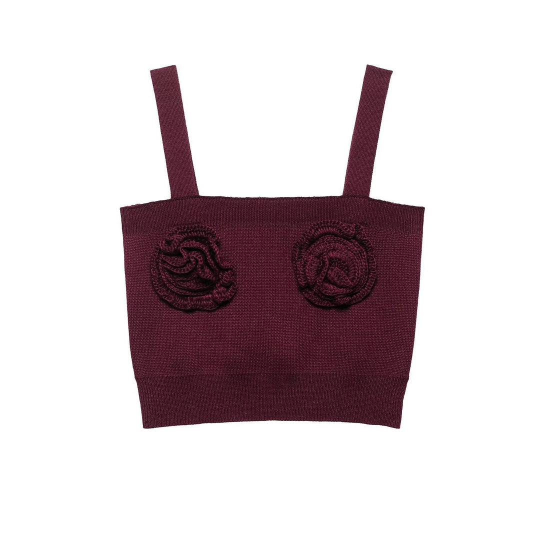 Femme Cropped Striktop med dekorative Blomsterdetaljer Stilla