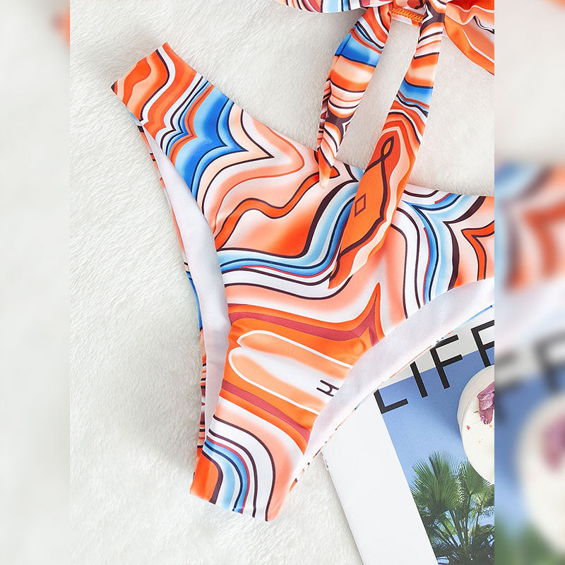 Damer Højtaljet Swirl Print Bikini Sæt Stilla