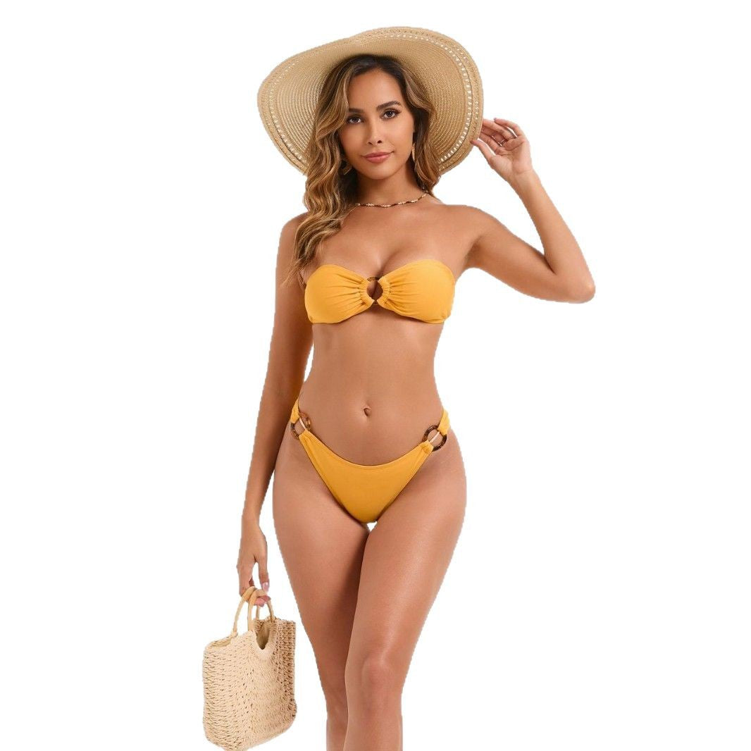 Dame bandeau-bikini med moderne ringdetalje Stilla