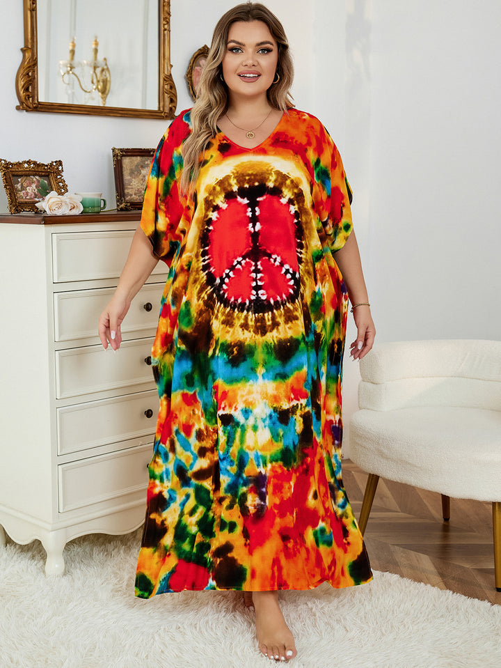 Dame Maxikjole med kunstnerisk mandala-mønster og vid snit Stilla