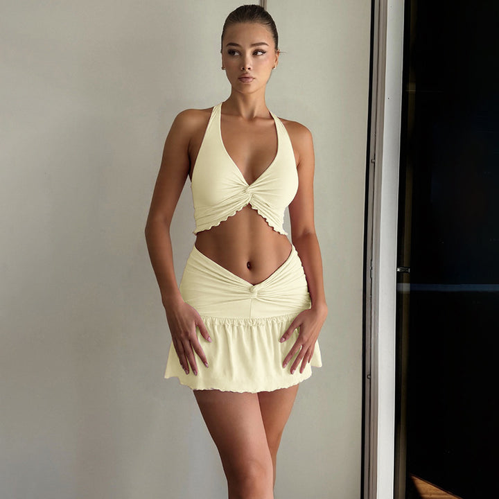 Dame To-delt Strand-outfit med rynker og højt design Stilla