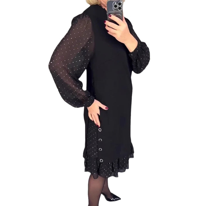 Dame kjole med transparente puffærmer og flæsekant Stilla