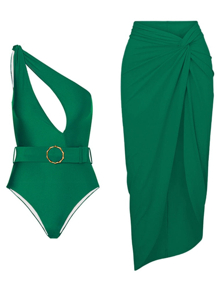 Dame elegant One-Shoulder badedragt med smart omslagsskørt Stilla
