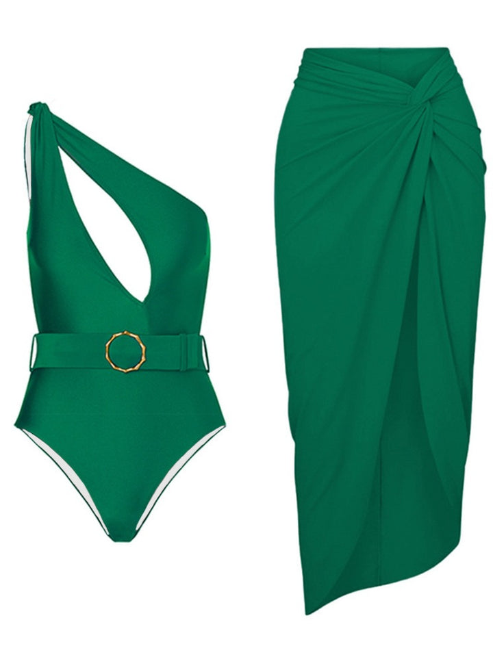 Dame elegant One-Shoulder badedragt med smart omslagsskørt Stilla