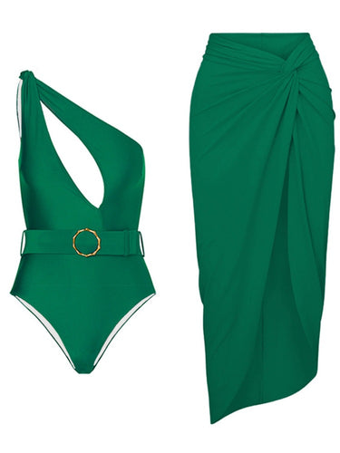 Dame elegant One-Shoulder badedragt med smart omslagsskørt Stilla