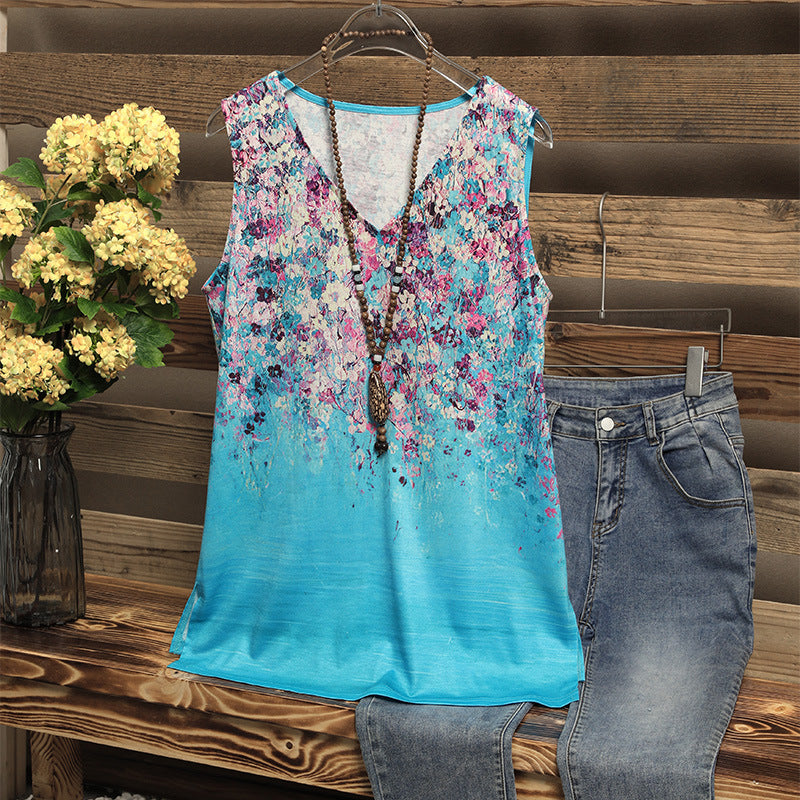 Dame blomstermønster V-hals tanktop Stilla