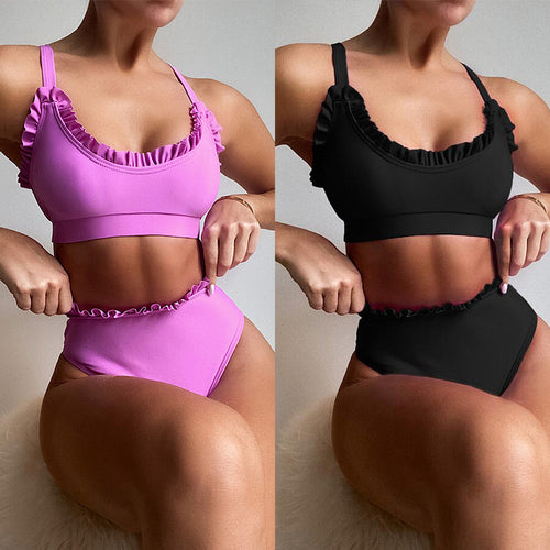 Damehøj taljeret bikini-sæt med legende flæsedesign Stilla