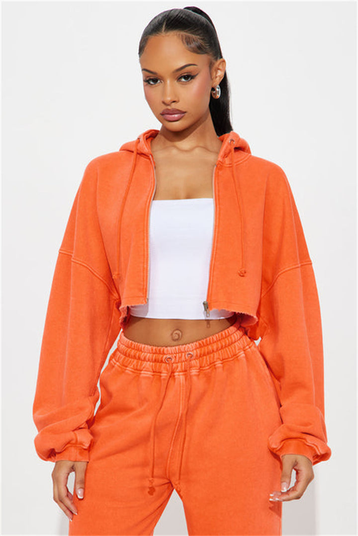 Kvinder casual cropped hoodie og brede joggingbukser sæt Skovae