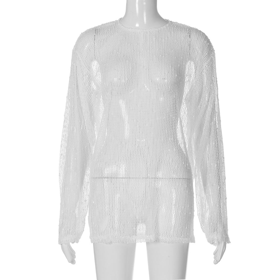Dame Langærmet Skjorte med transparent Strukturdesign og afslappet Snit Stilla