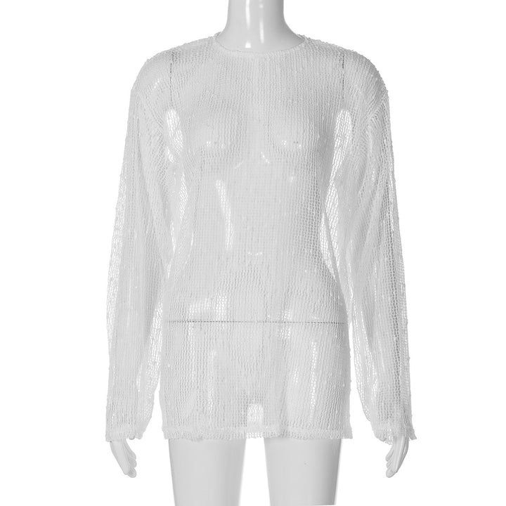 Dame Langærmet Skjorte med transparent Strukturdesign og afslappet Snit Stilla