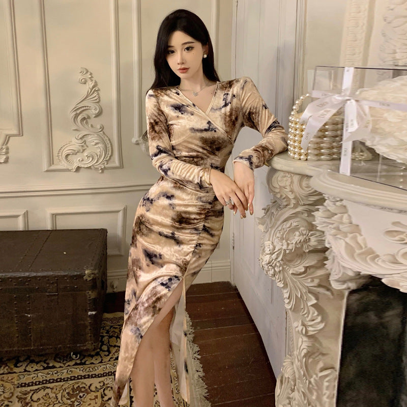 Stilla | Stilfuld Print Velvet Defineret Bodycon Kjole