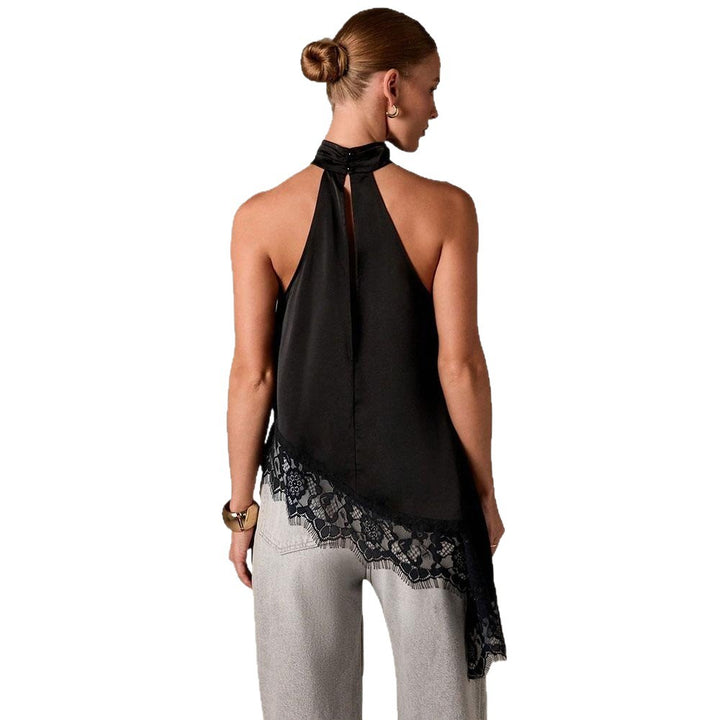 Dame elegant halterneck top med raffineret lace trim Stilla