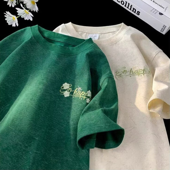 Dame afslappet oversized T-shirt med kreativt fronttryk Stilla