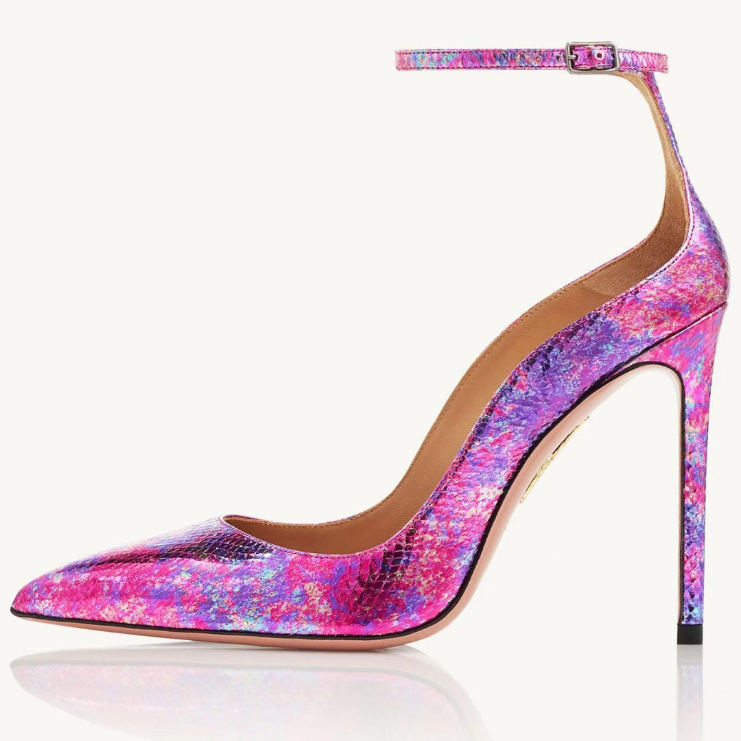 Femme spidse tå højhælede ankelrem-pumps med elegante detaljer Stilla