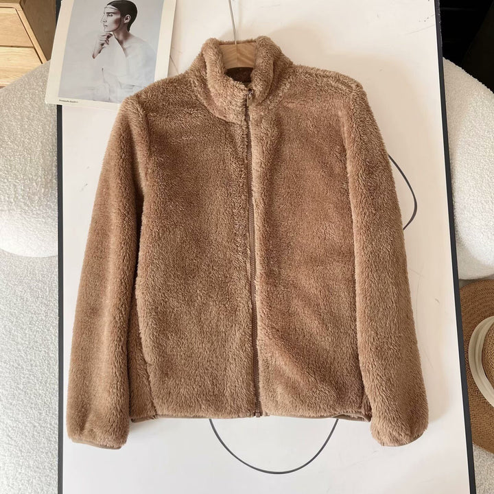 Kvinder Fluffy Fleece Jakke med Høj Krave og Lynlås Stilla