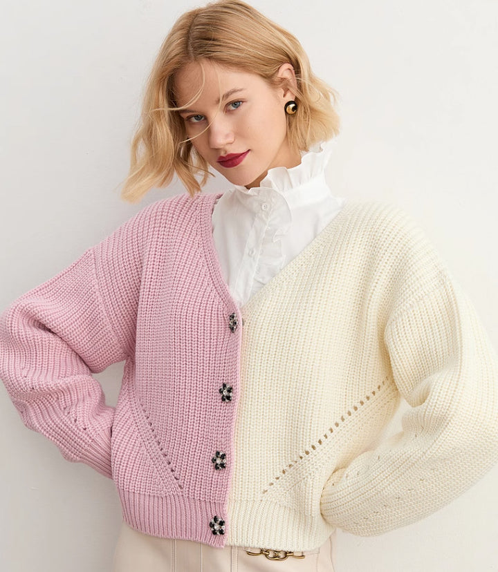 Femme Kontrast Block Strik Cardigan Stilla