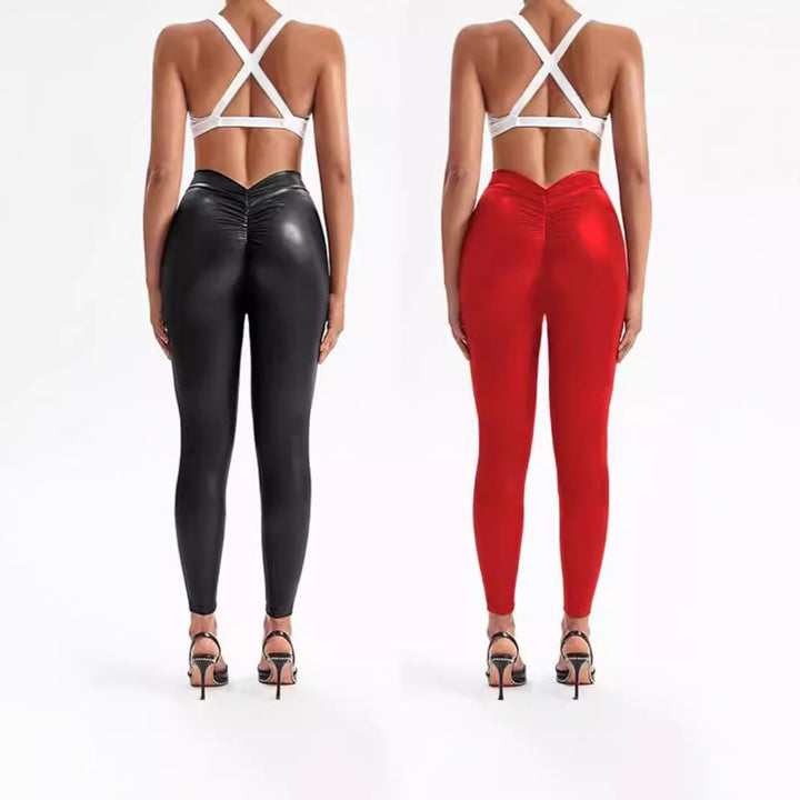 Dame leggings med shaping-effekt og dekorativ rynkning stil