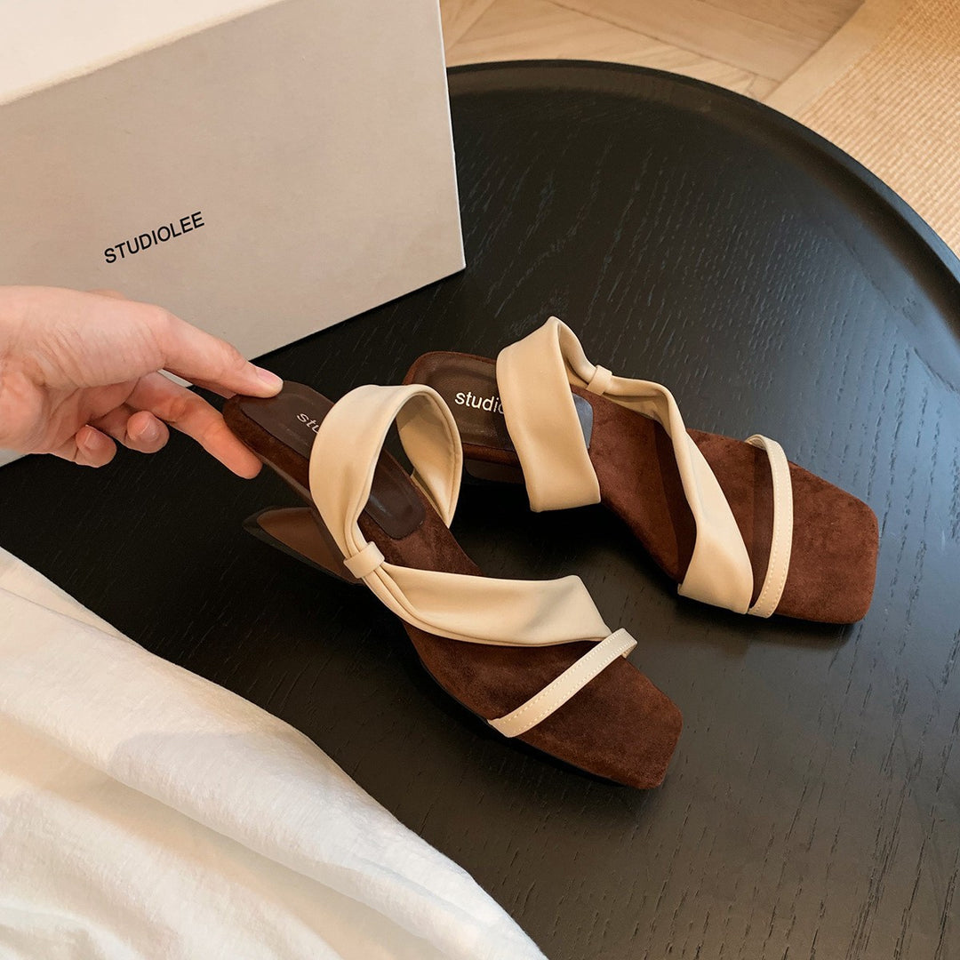 Dame Tykkere Hæle Firkantet Tå Mules med Elegant Krydssman Design Stilla