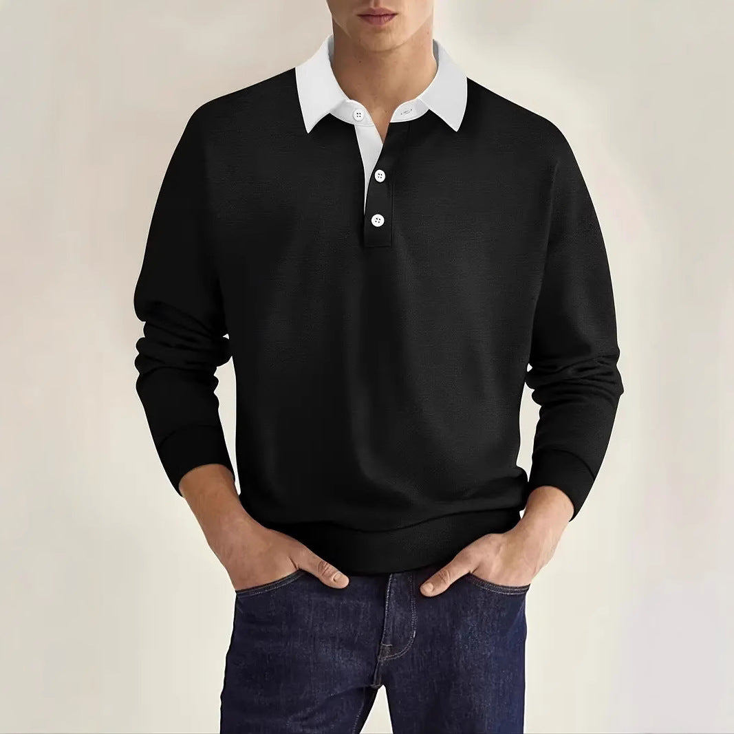 Herrer Langærmet Polo T-shirt med struktureret stof og kontrastkrave Stilla